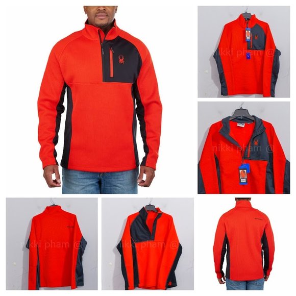 NWT Spyder Men’s Half (1/2) Zip Jacket in Red - Picture 1 of 7